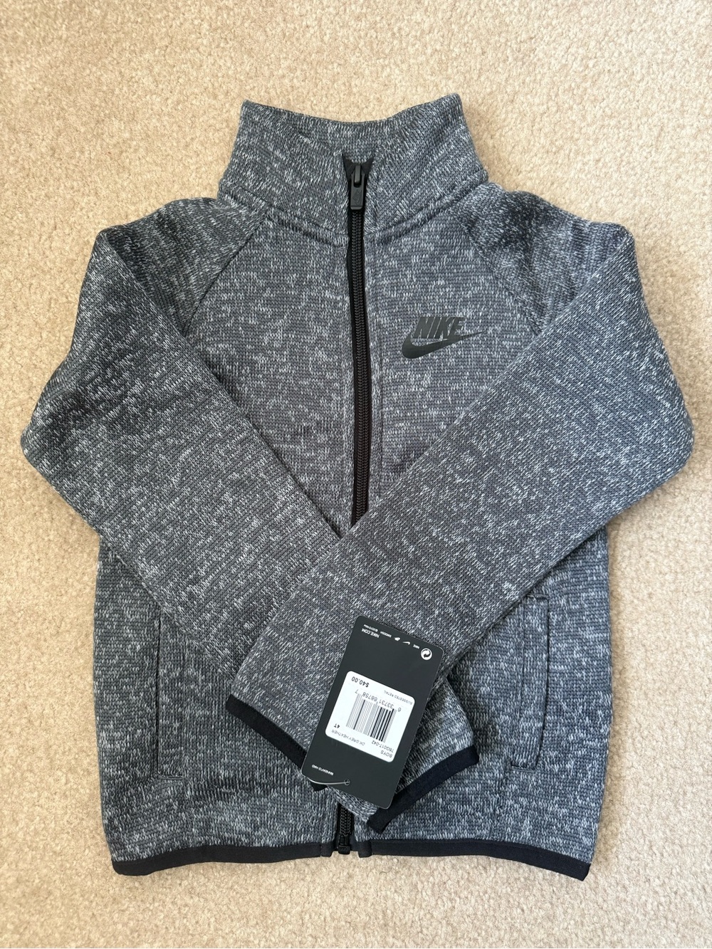 Nike Boys’ Heathered Charcoal Zip Jacket- 4T